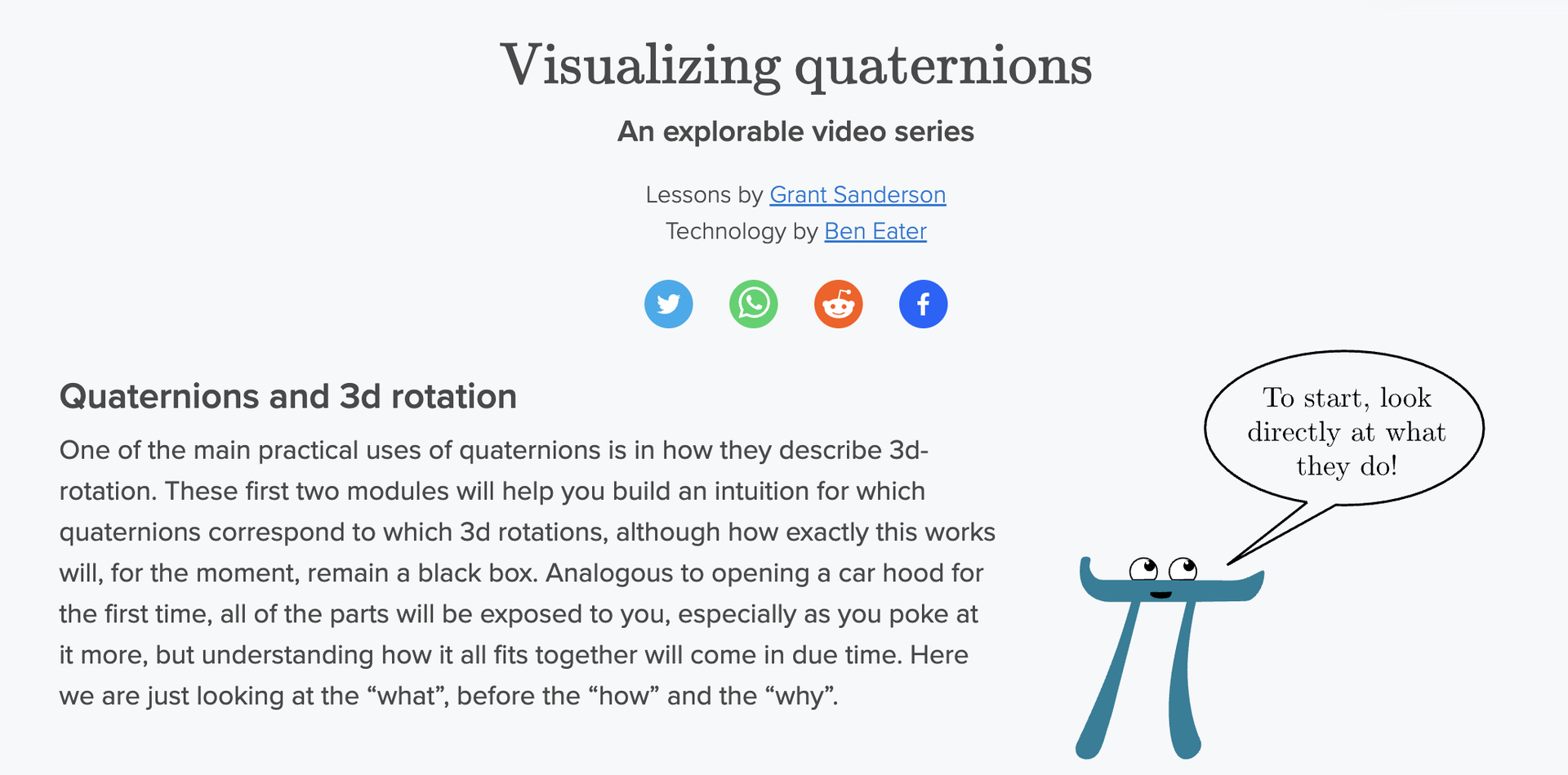Visualizing quaternions, an explorable video series